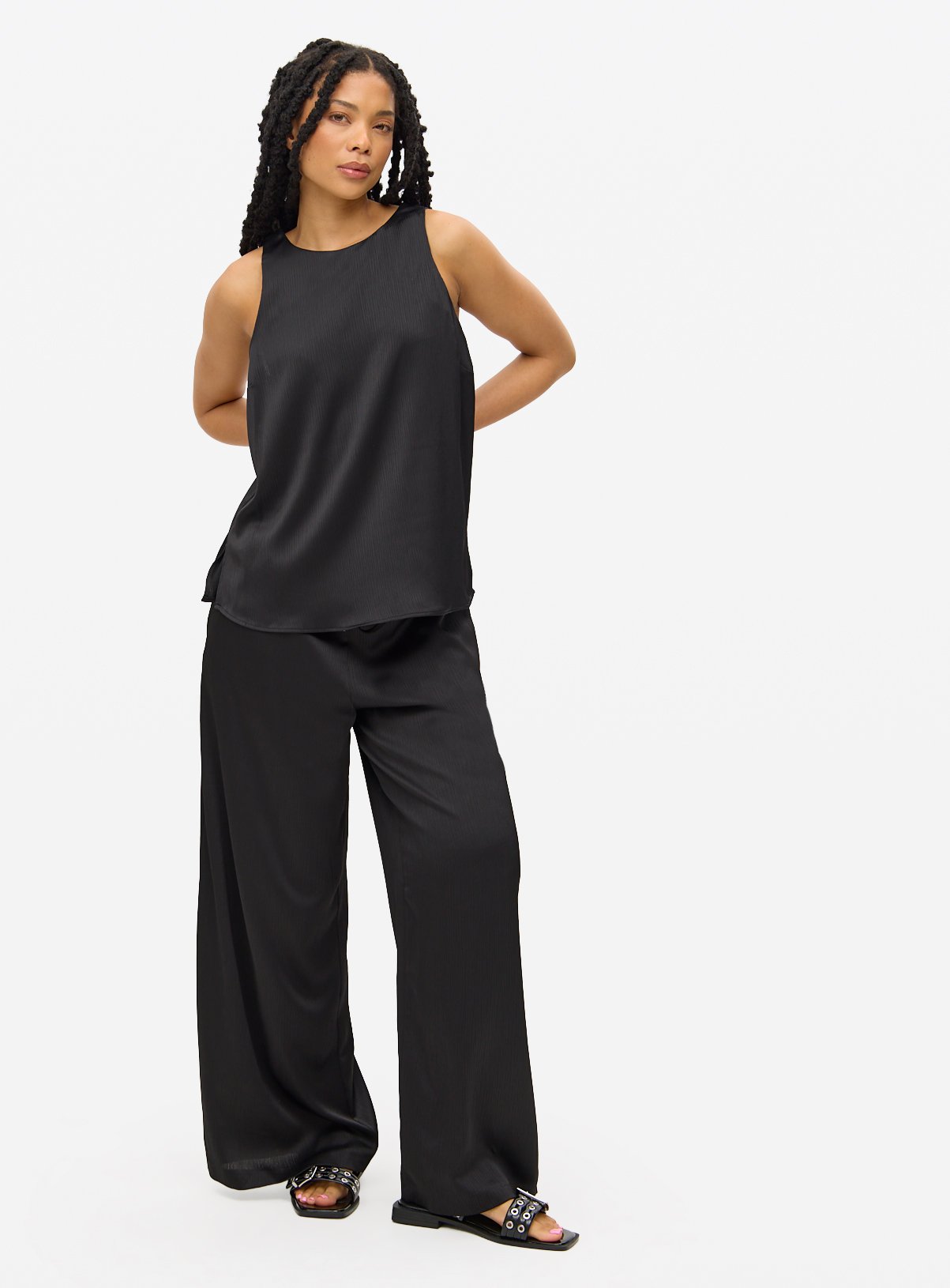 Black Satin Sleeveless Shell Top 20 - Image 2 thumbnail