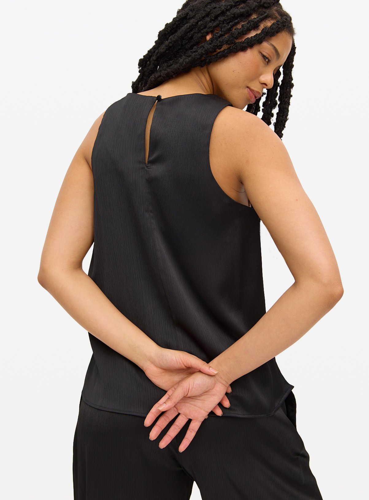 Black Satin Sleeveless Shell Top 20 - Image 4 thumbnail