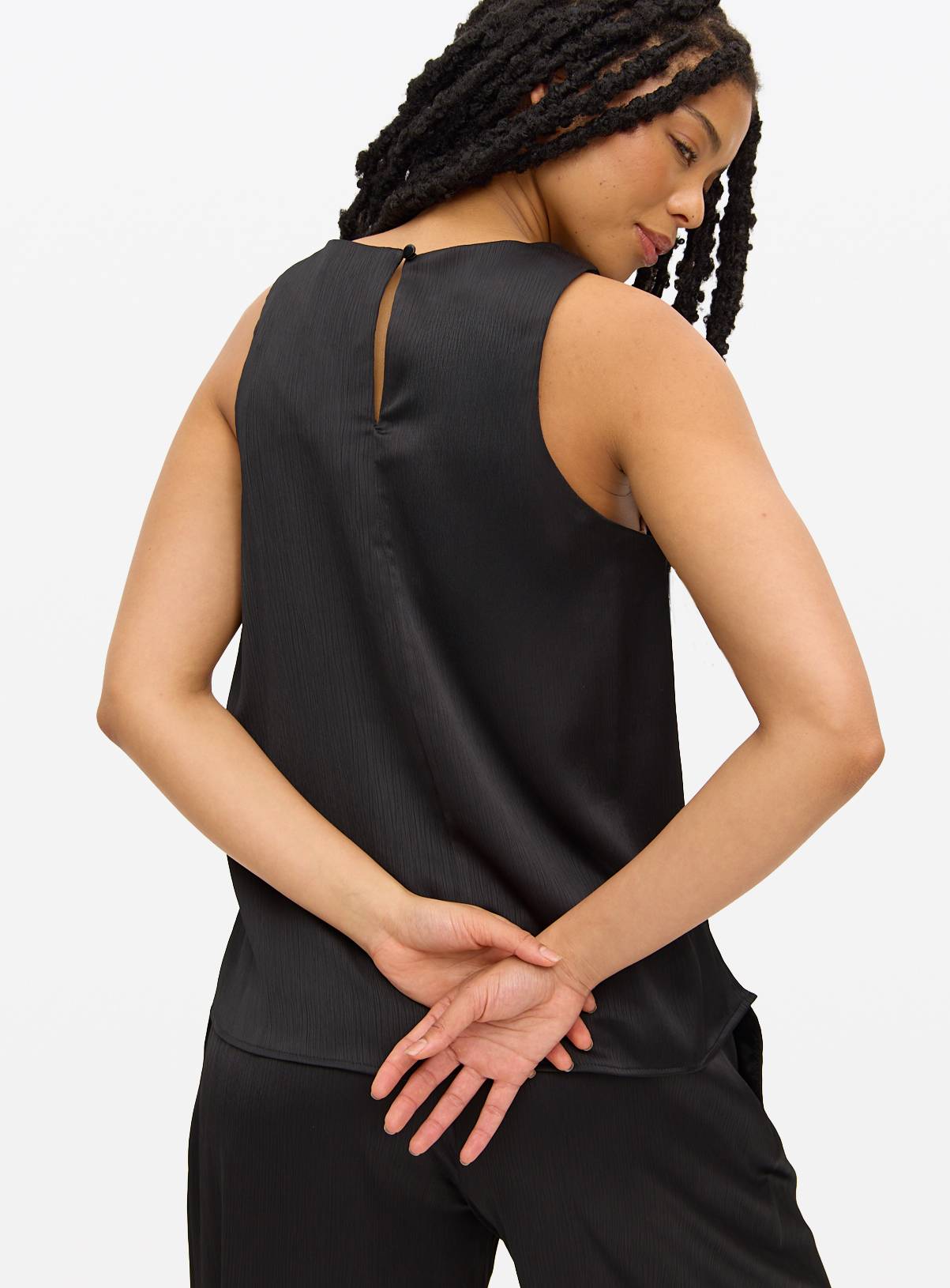 Black Satin Sleeveless Shell Top 20 - Image 4