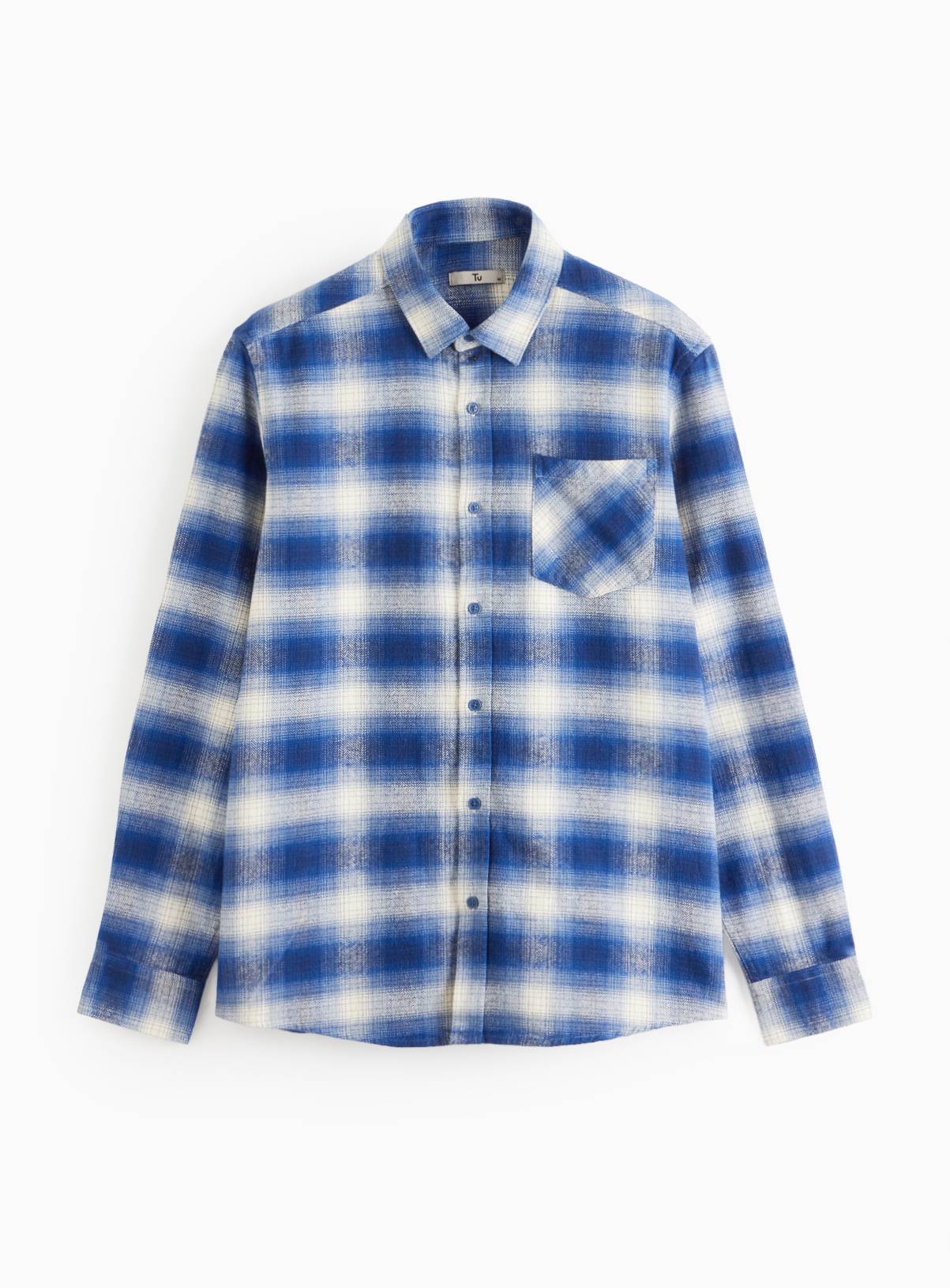 Blue Brushed Cotton Long Sleeve Shirt XL - Image 3