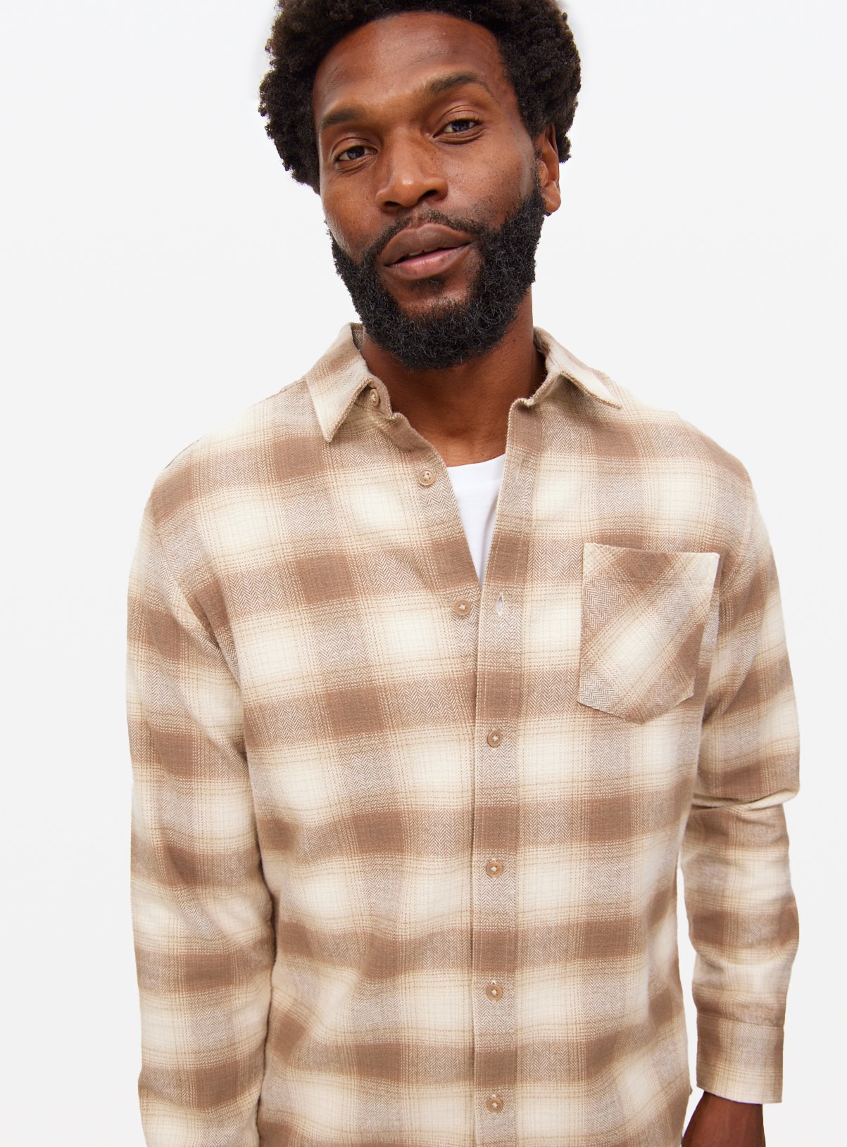 Ombre Neutral Brushed Cotton Long Sleeve Shirt XXXXL