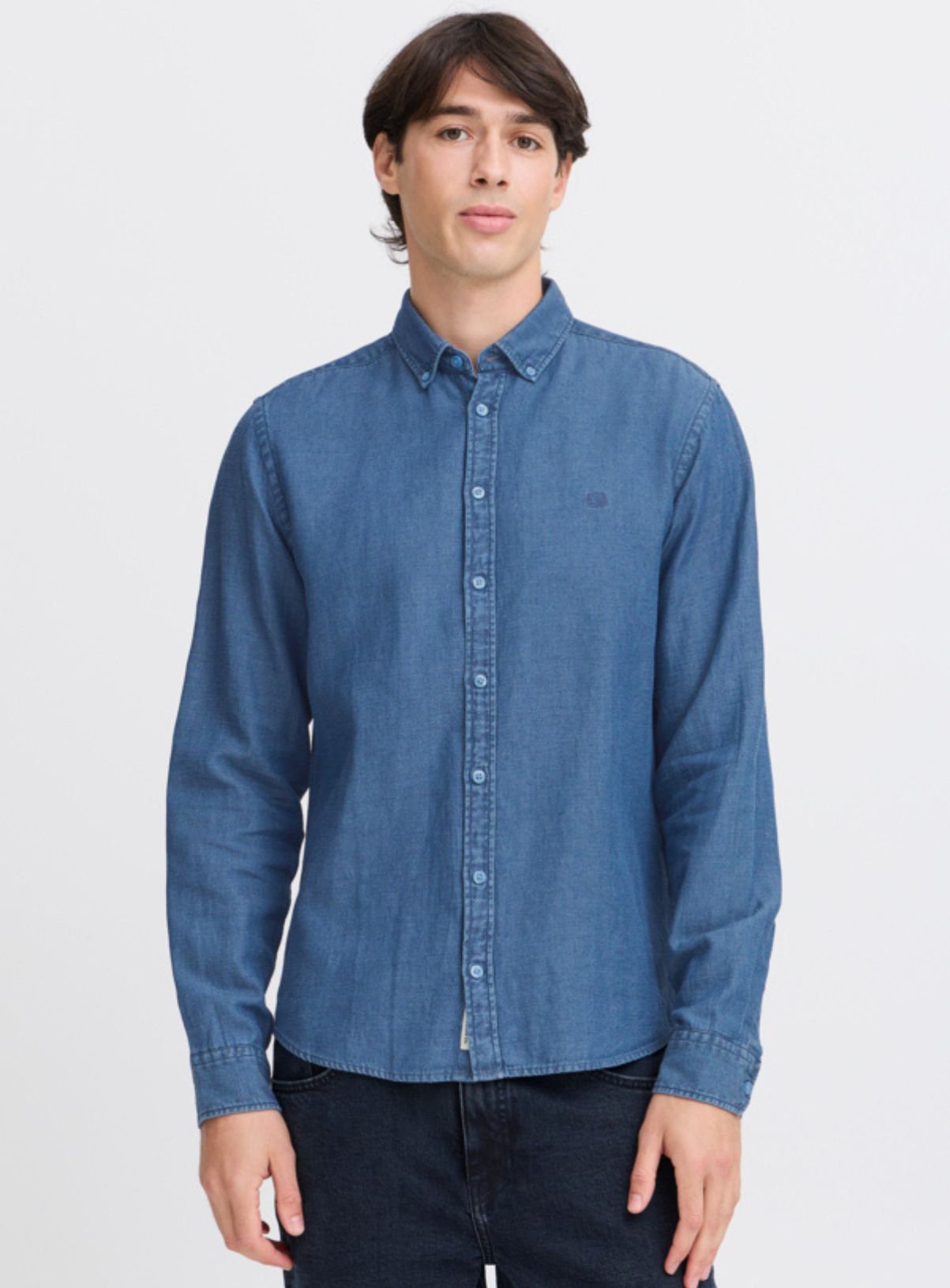 Men's CASUAL FRIDAY Dark Blue Linen Mix Chambray Shirt