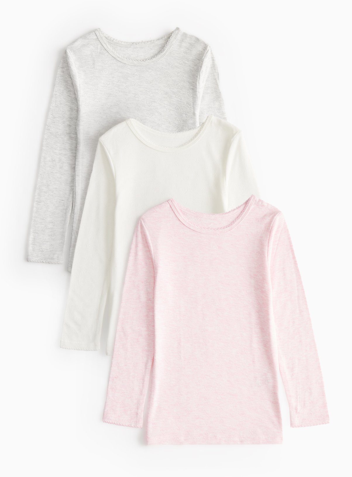 Pink Pink 3 Pack Pointelle Thermal Tops (7-8 Years) - Tu by Sainsbury's