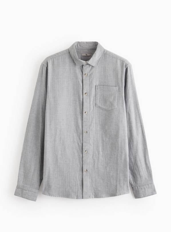Grey Herringbone Print Flannel Shirt XXXXL