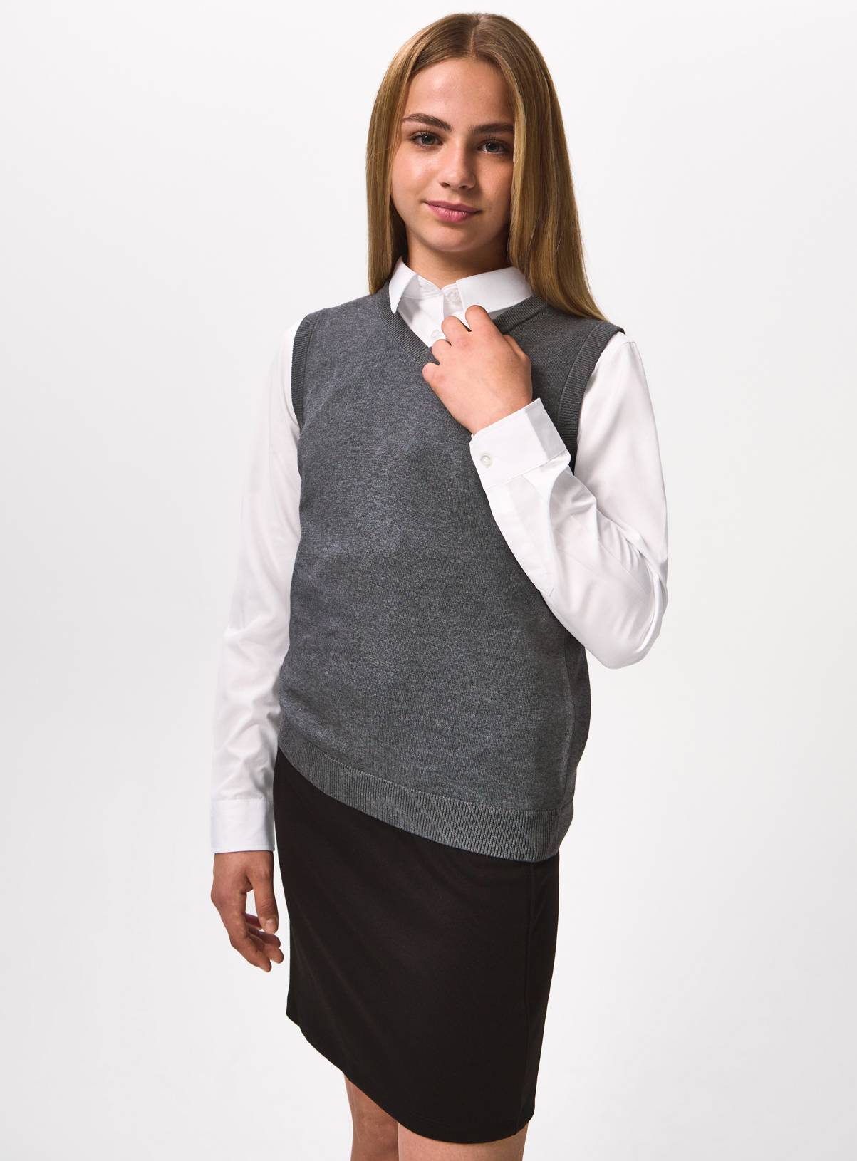 Grey Unisex V Neck Knitted Vest 14 years - Image 1