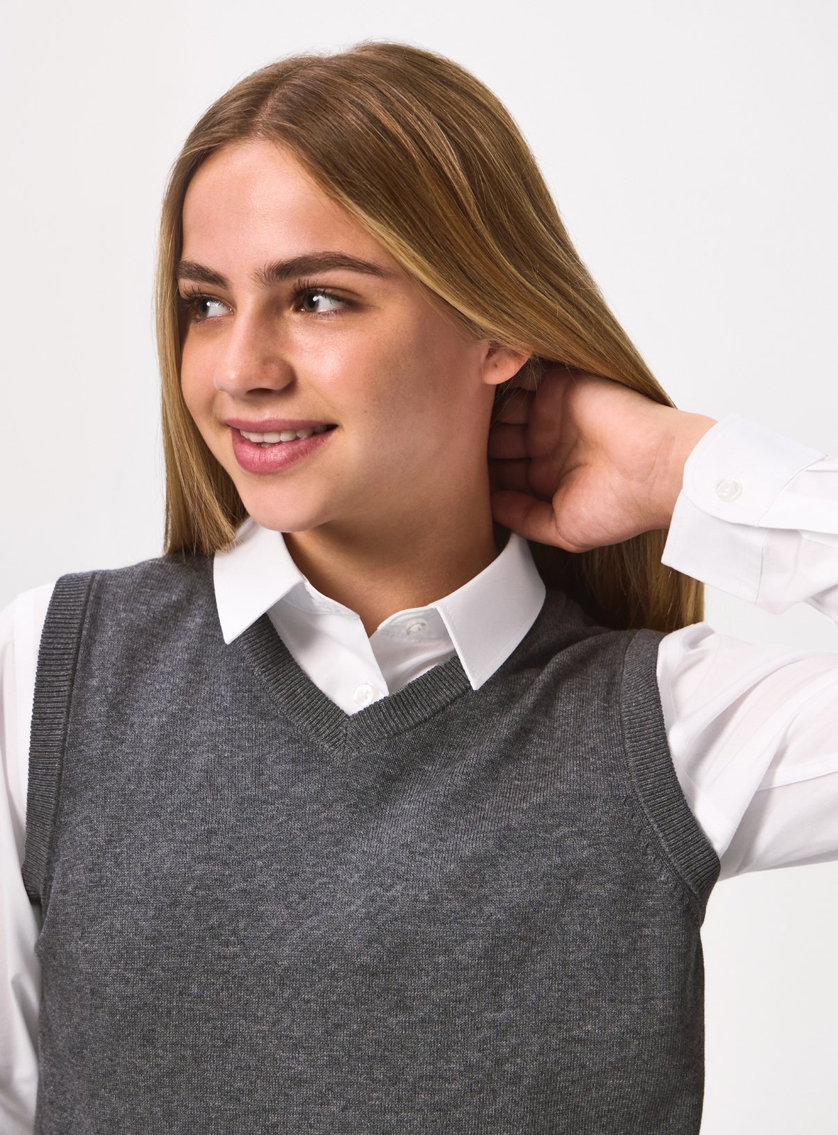 Grey Unisex V Neck Knitted Vest 14 years - Image 3 thumbnail