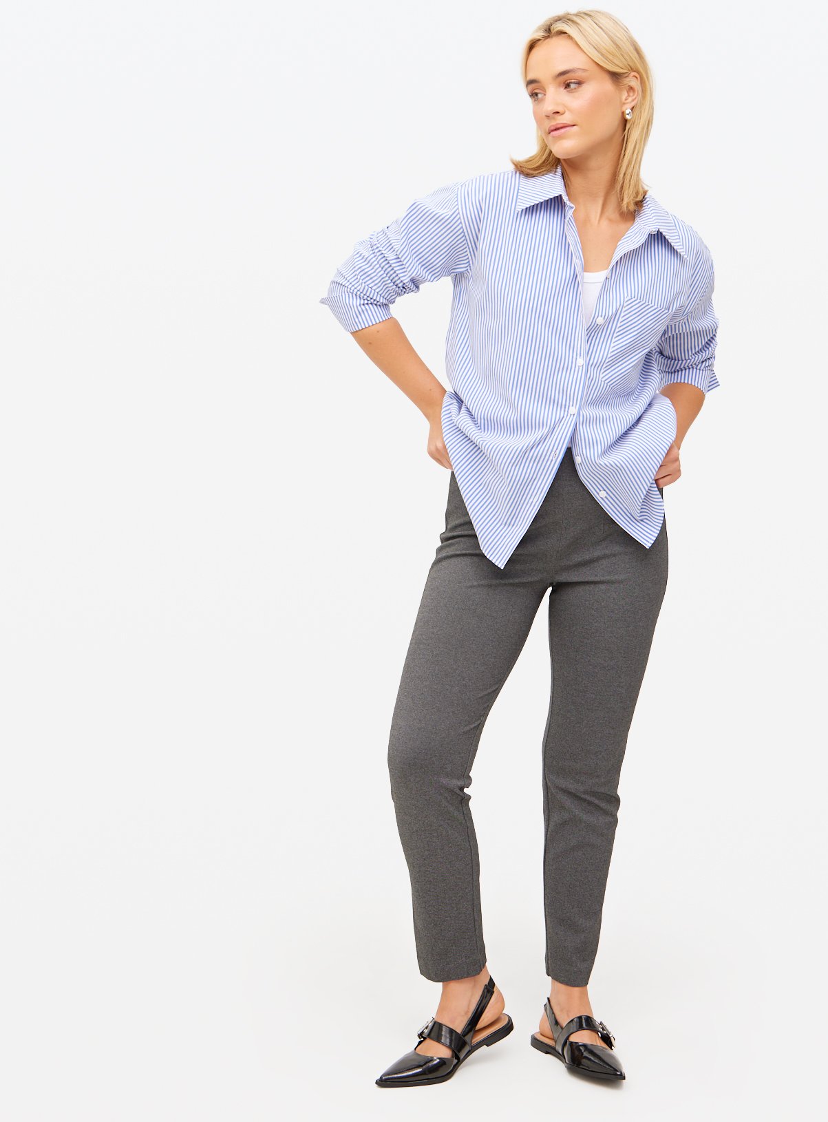 Textured Grey Tapered Leg Ponte Trousers 20S