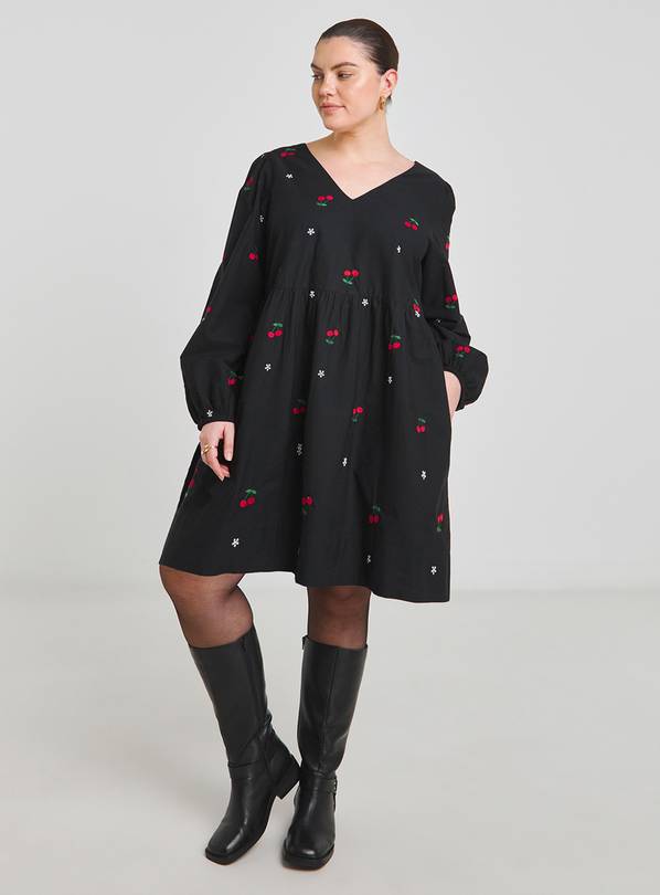 SIMPLY BE Embroidered Cherry Skater Dress 18