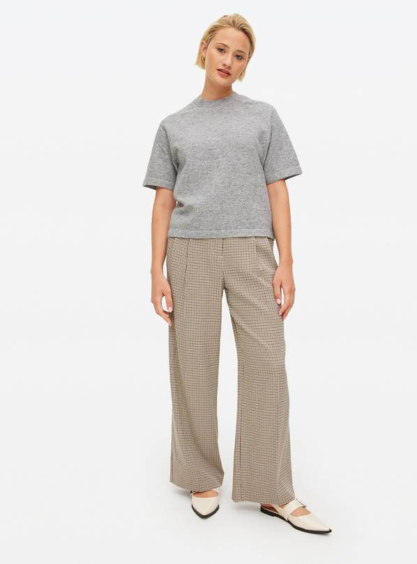 Brown Dogtooth Printed Ultra Wide Leg Trousers  24L