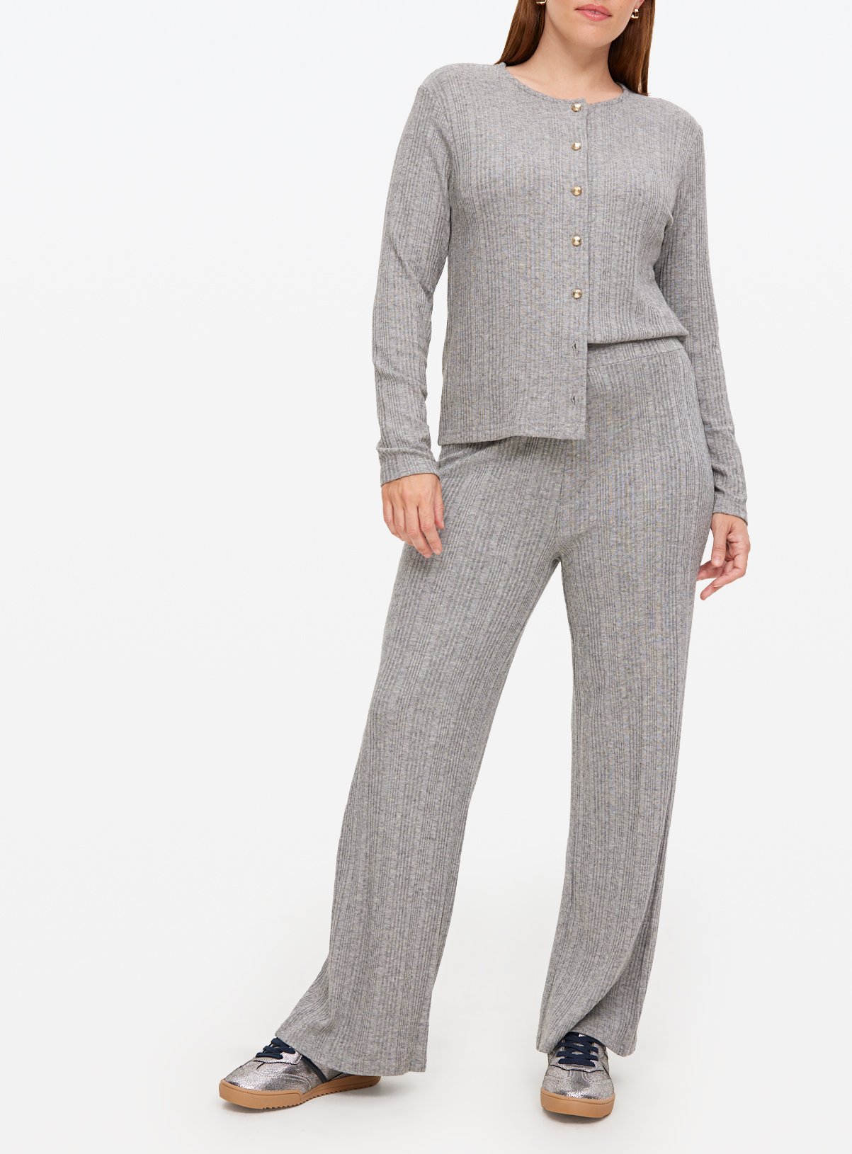 Grey Wide Leg Ribbed Trousers 6 - Image 3 thumbnail