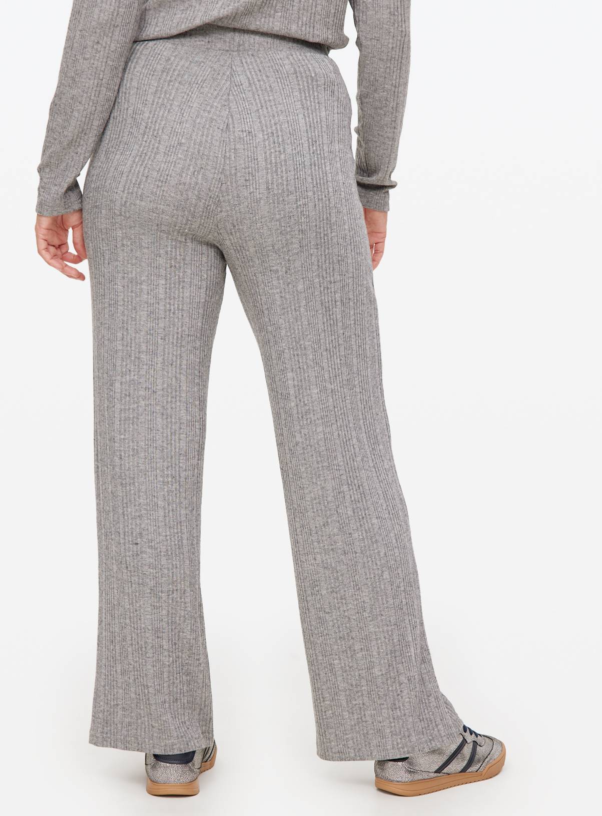 Grey Wide Leg Ribbed Trousers 6 - Image 4
