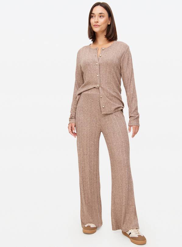 Stone Wide Leg Ribbed Co-ord Trousers  12