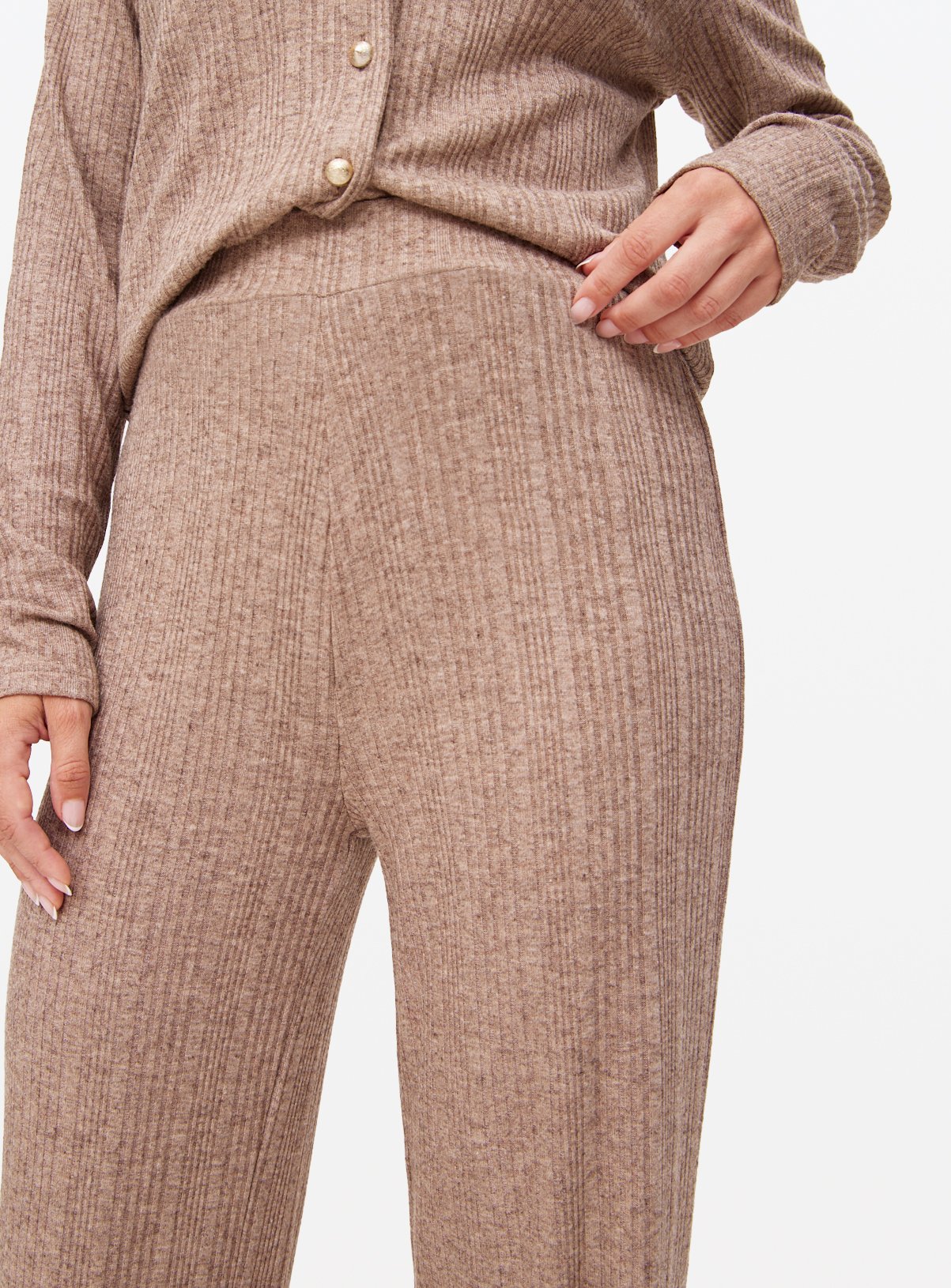 Stone Wide Leg Ribbed Co-ord Trousers  10 - Image 2 thumbnail