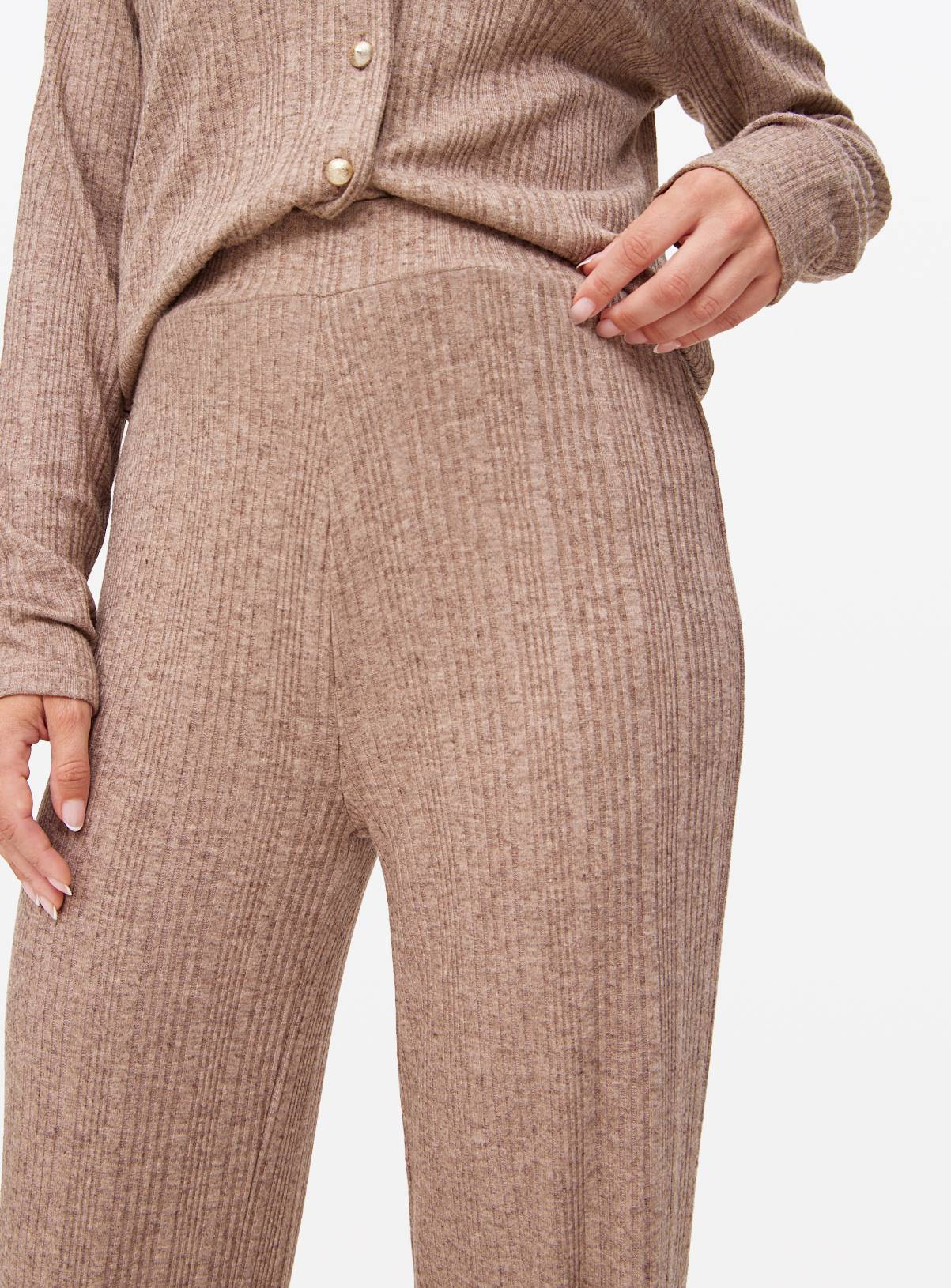 Stone Wide Leg Ribbed Co-ord Trousers  10 - Image 2