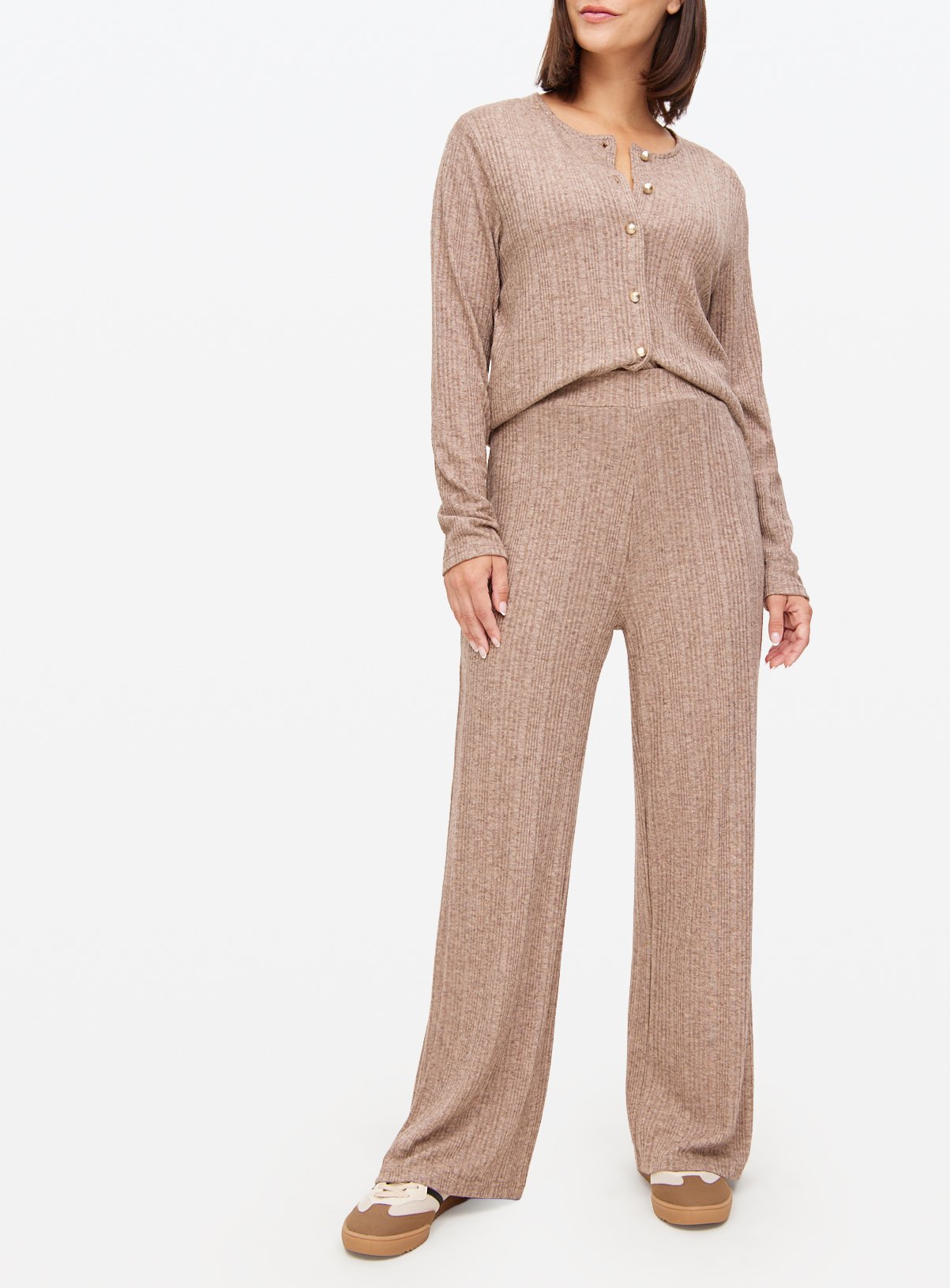 Stone Wide Leg Ribbed Co-ord Trousers  10 - Image 3 thumbnail
