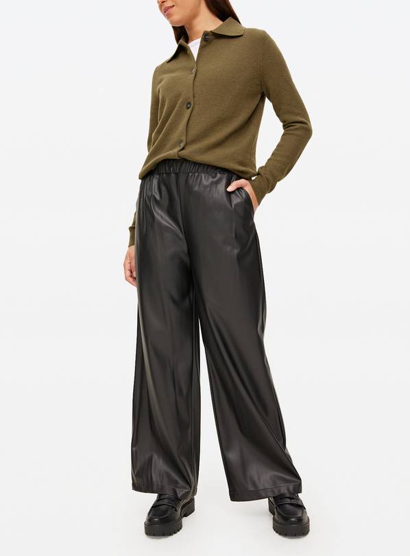 Black Faux Leather Wide Leg Trousers 8