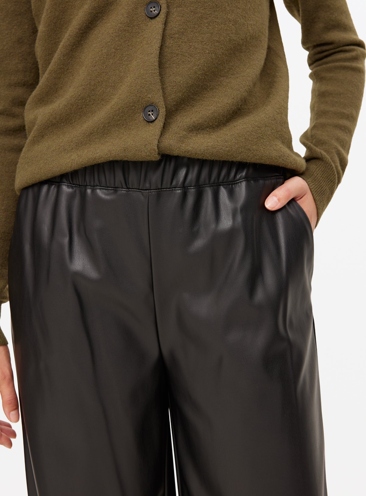 Black Faux Leather Wide Leg Trousers 8 - Image 3 thumbnail