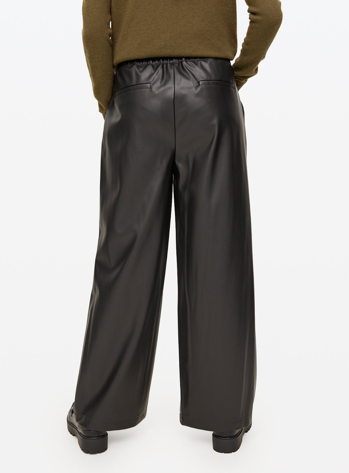 Black Faux Leather Wide Leg Trousers 8 - Image 4 thumbnail