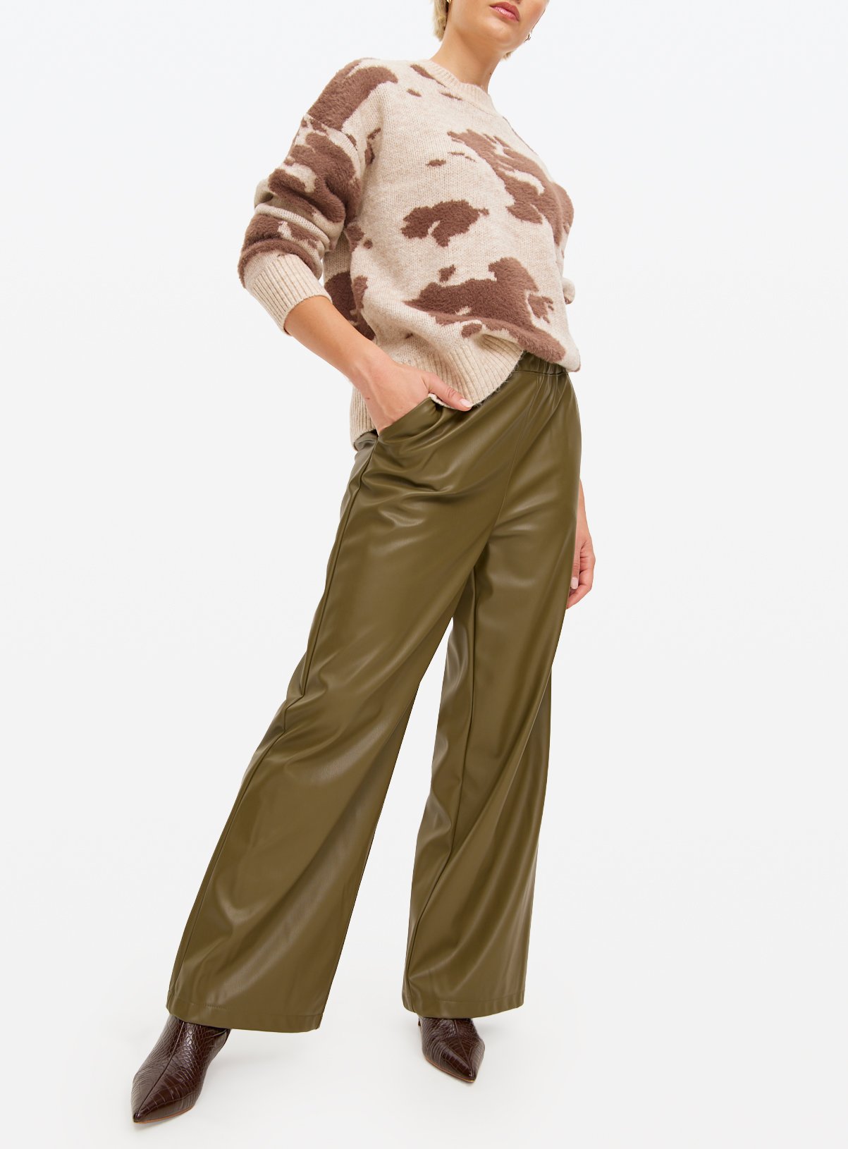 Green Faux Leather Wide Leg Trousers 10 - Image 2 thumbnail