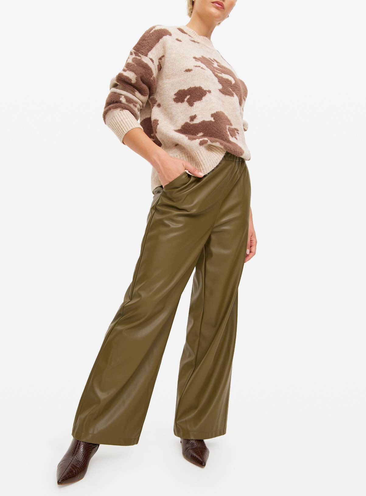 Green Faux Leather Wide Leg Trousers 10 - Image 2