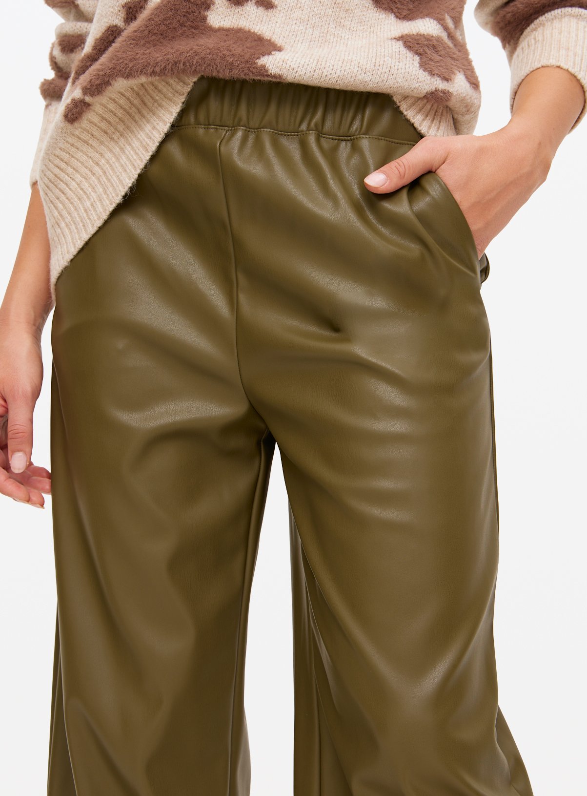 Green Faux Leather Wide Leg Trousers 10 - Image 3 thumbnail