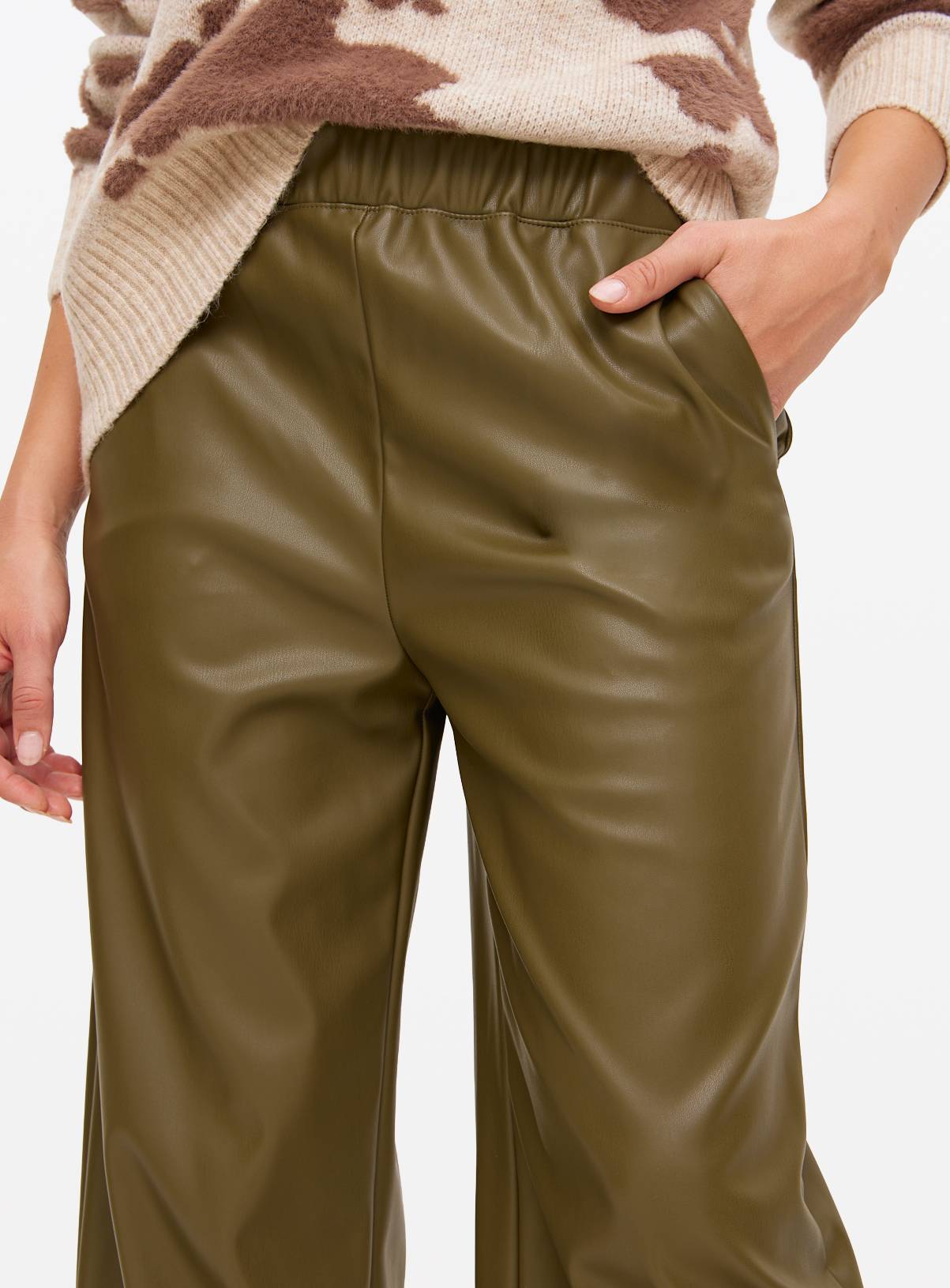 Green Faux Leather Wide Leg Trousers 10 - Image 3