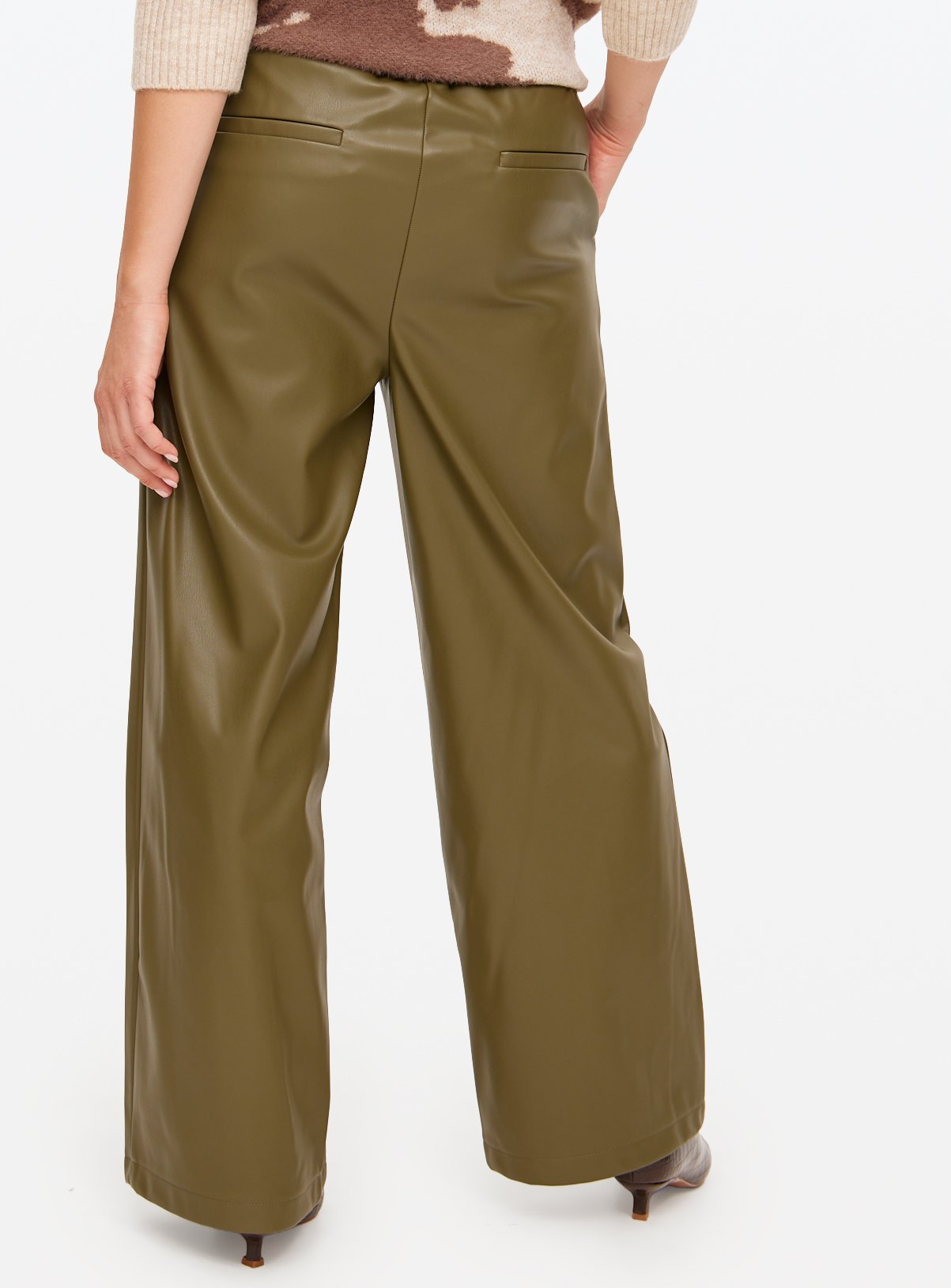 Green Faux Leather Wide Leg Trousers 10 - Image 4 thumbnail