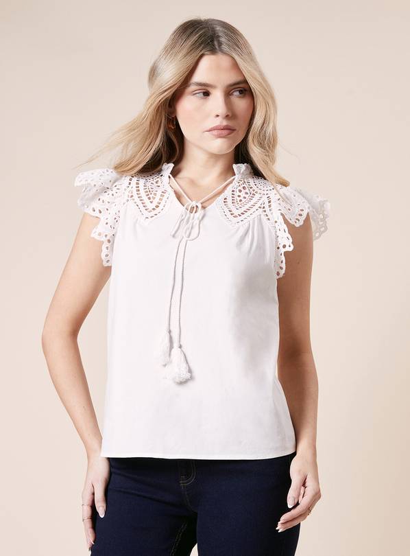 DOROTHY PERKINS Cutwork Yoke Sleeveless Blouse 14