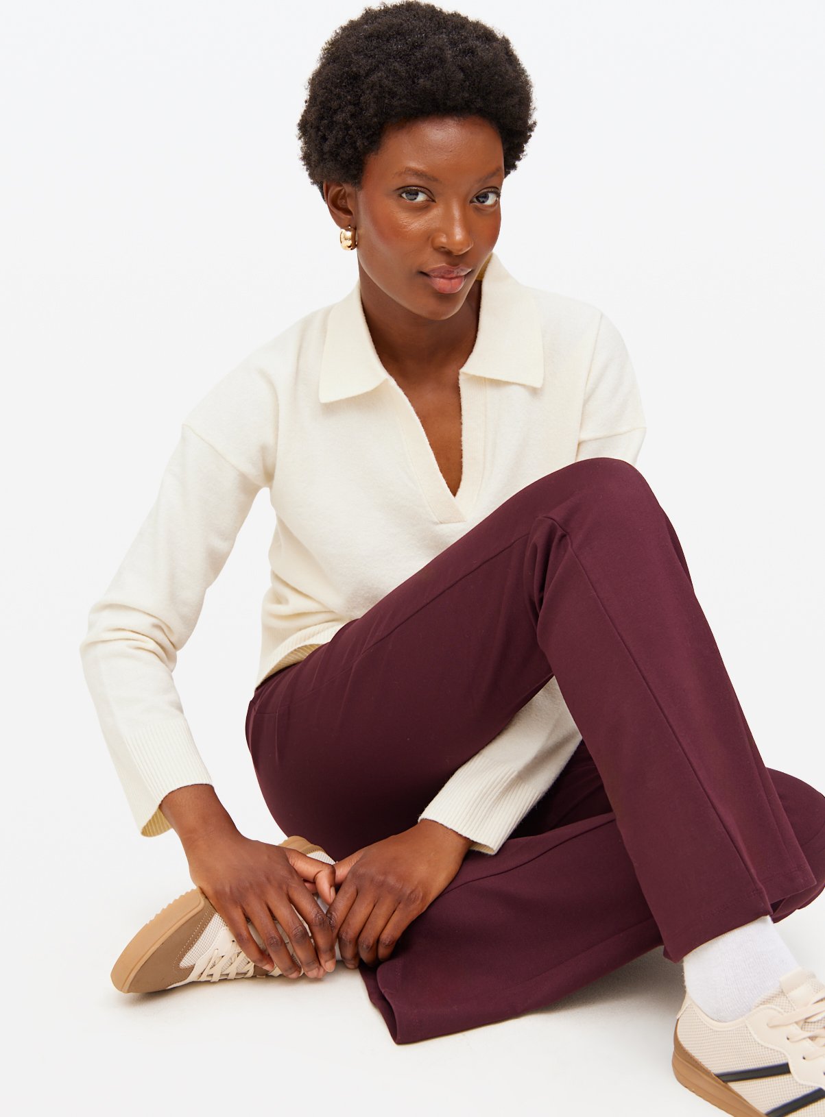Burgundy Ponte Flared Trousers