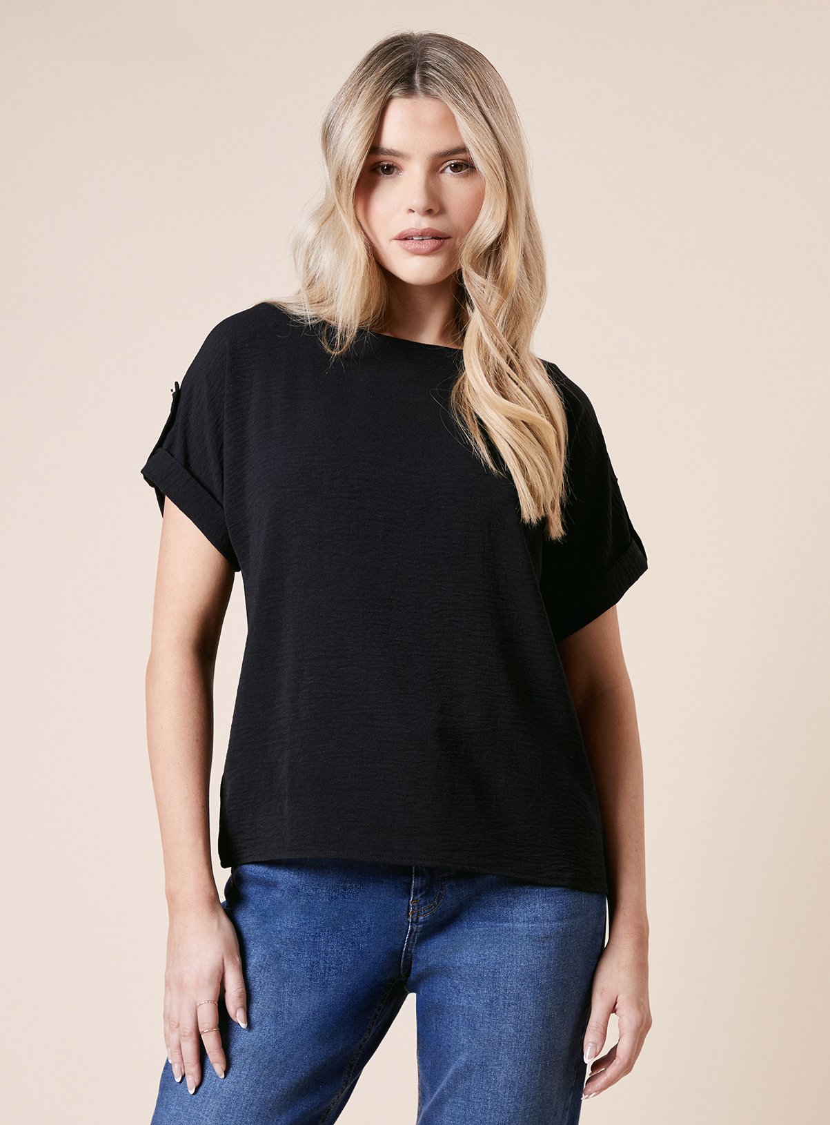 Black DOROTHY PERKINS Roll Sleeve Blouse