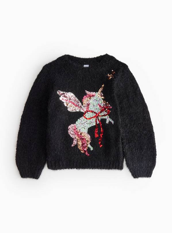 Sequin Unicorn Fluffy Christmas Jumper 6 years