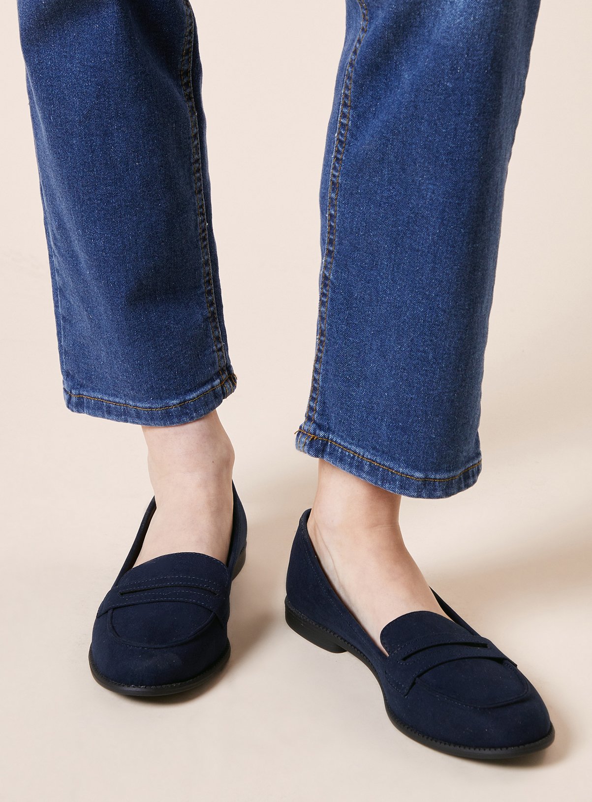 DOROTHY PERKINS Navy Faux Suede Lara Penny Loafers 5 - Image 1 thumbnail