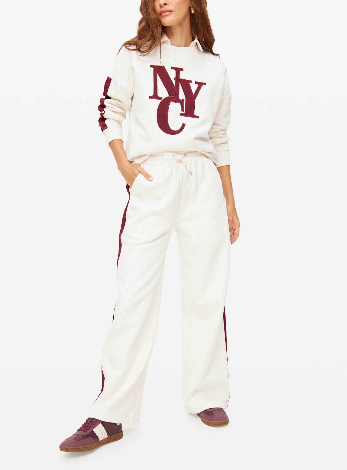 Cream Side Stripe Wide Leg Co-ord Joggers L - Image 2