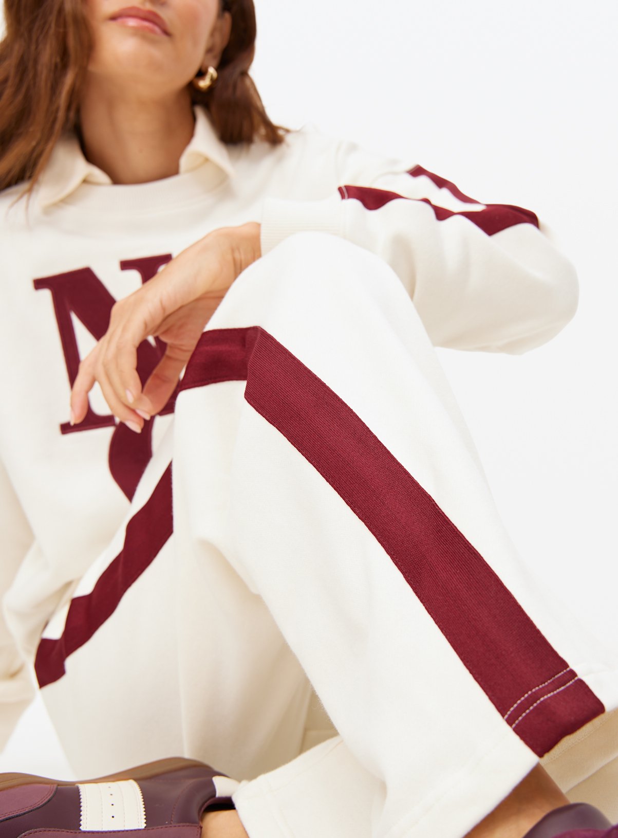 Cream Side Stripe Wide Leg Co-ord Joggers L - Image 3 thumbnail