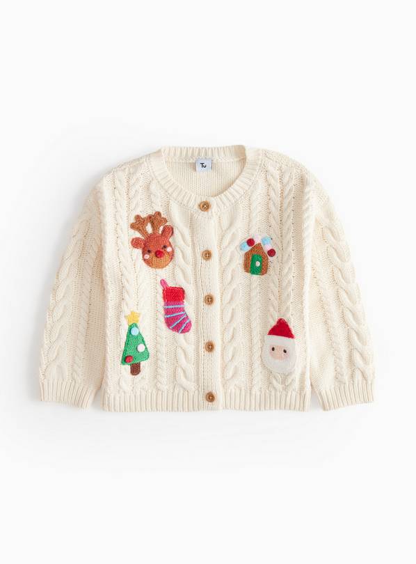 Christmas Crochet Applique Cable Knitted Cardigan 2-3 years