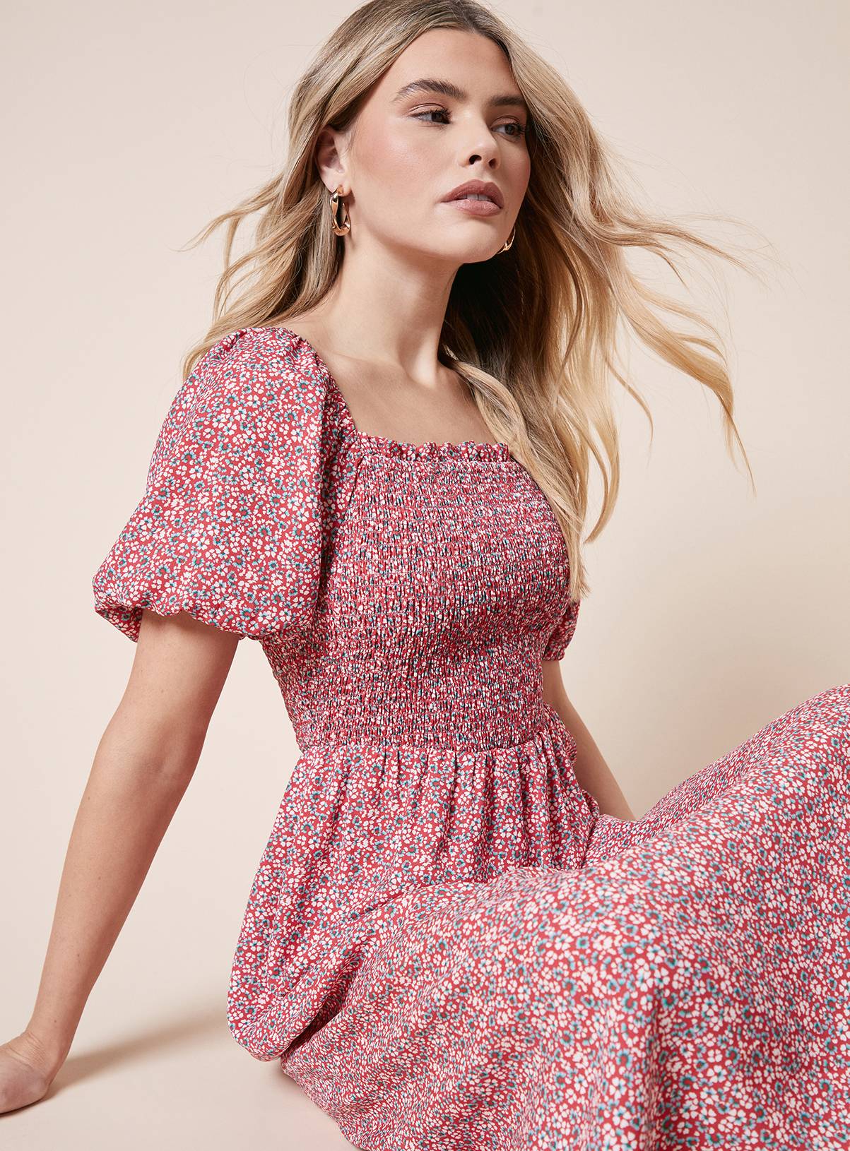 DOROTHY PERKINS Ditsy Shirred Bodice Midaxi Dress 14 - Image 2
