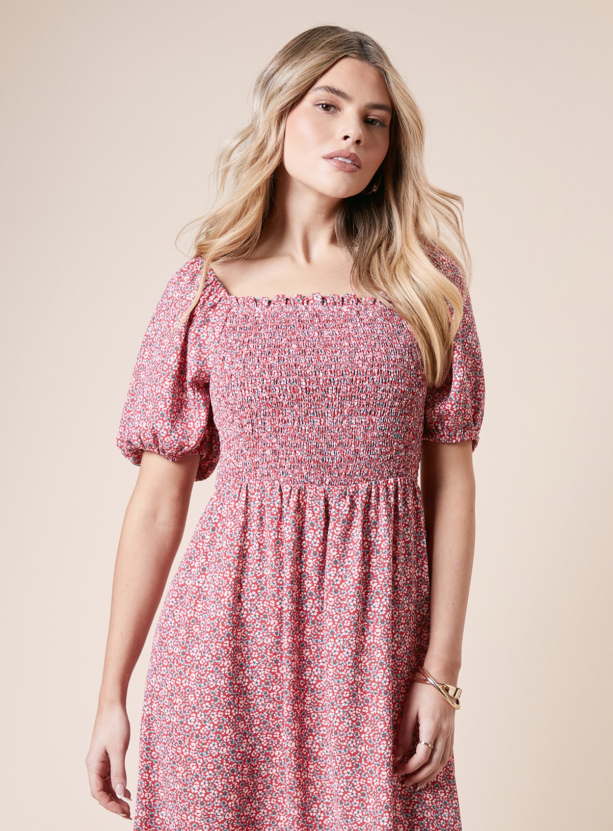 DOROTHY PERKINS Ditsy Shirred Bodice Midaxi Dress 14 - Image 4 thumbnail