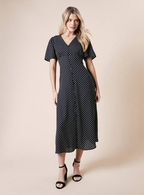 DOROTHY PERKINS Spot Button Through Flutter Sleeve Midi Dress 10