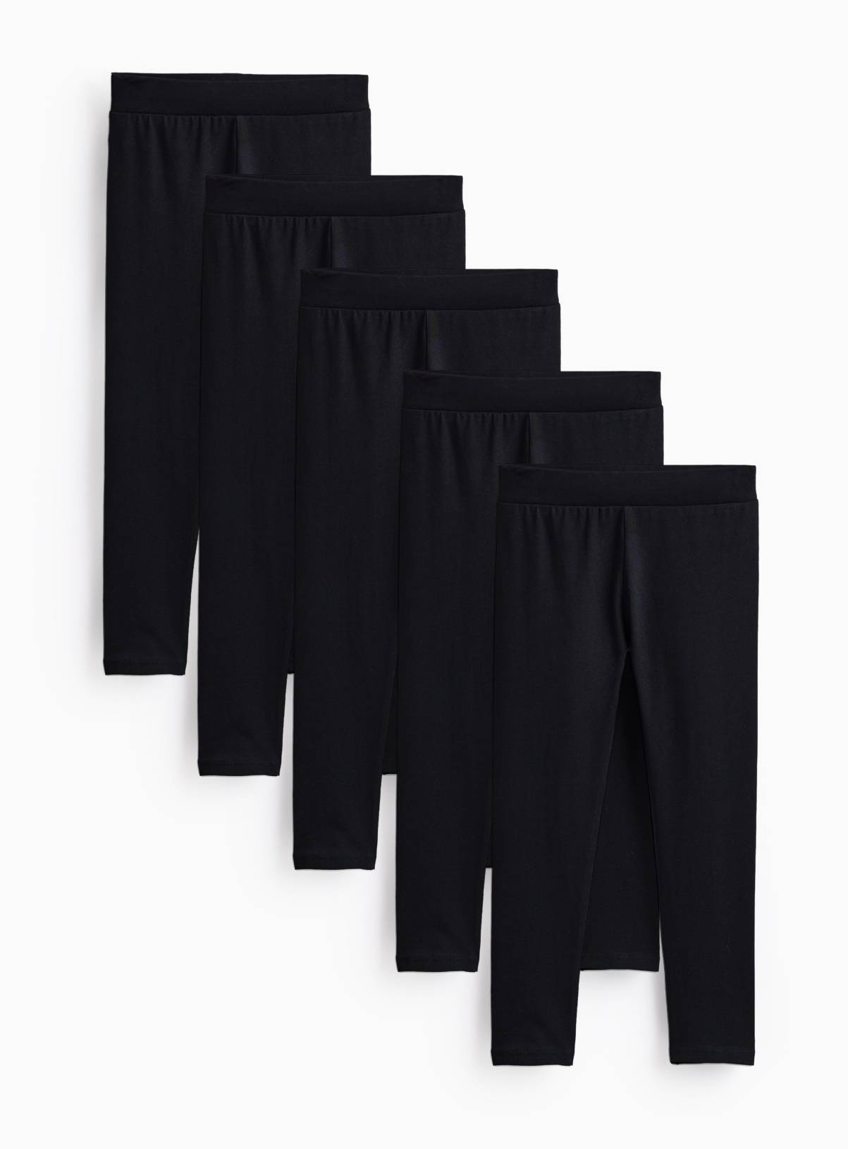Black Cotton Rich Single Jersey Leggings 5 Pack 15 years - Image 1