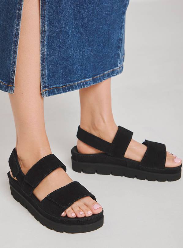 SIMPLY BE Chunky Suede Touch And Close Sandals Black 7