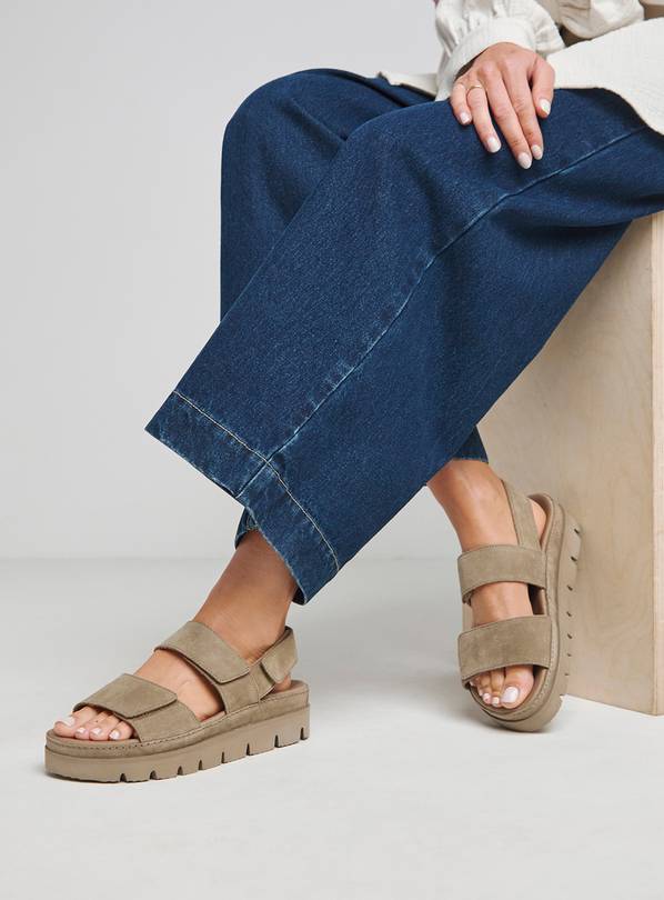 SIMPLY BE Chunky Suede Touch And Close Sandals Taupe 7