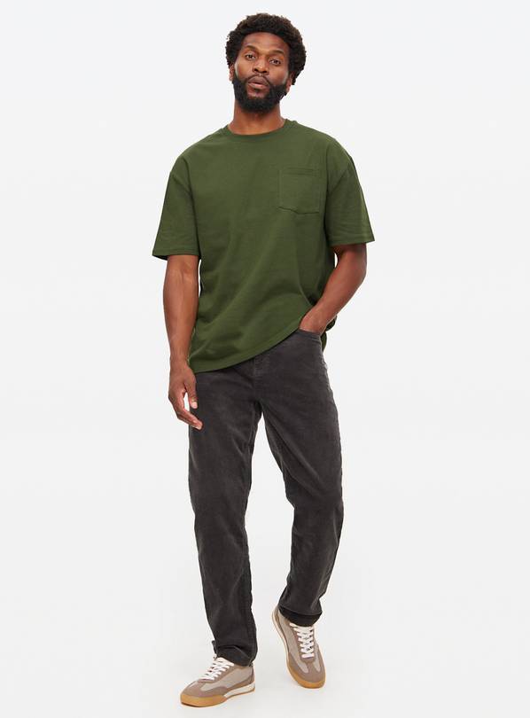 Charcoal Straight Leg Corduroy Trousers 34L