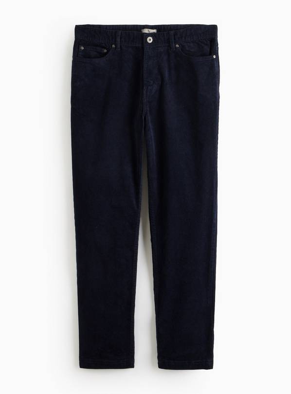 Navy Straight Leg Corduroy Trousers 40S