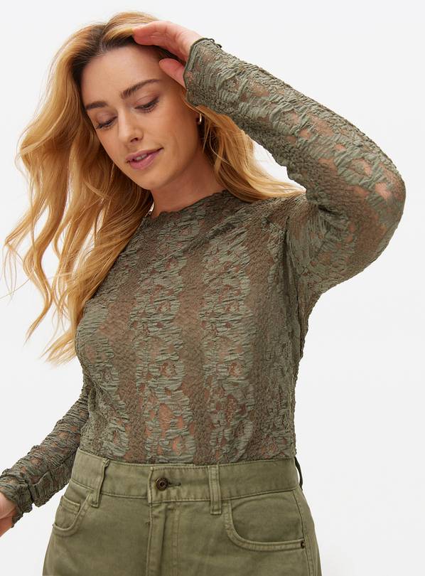  Khaki Lace Detail Long Sleeve Top 26