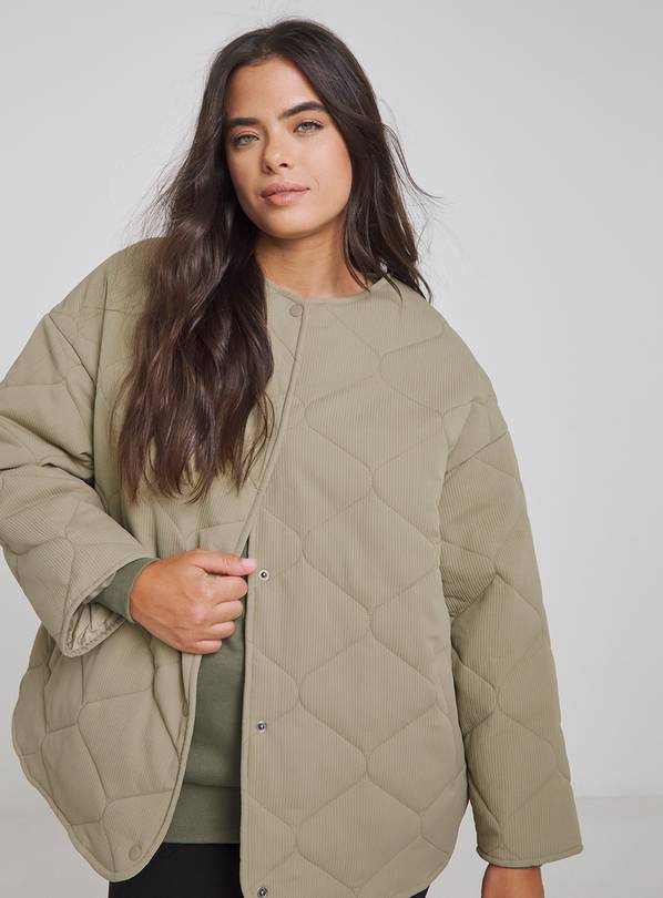 SIMPLY BE Textured Quilted Round Collar Jacket - Khaki 10