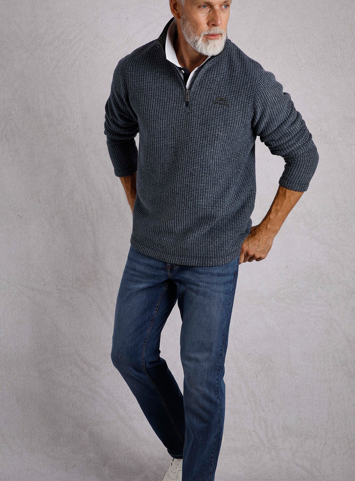 Men's Navy WEIRD FISH Newark 1/4 Zip Grid Fleece