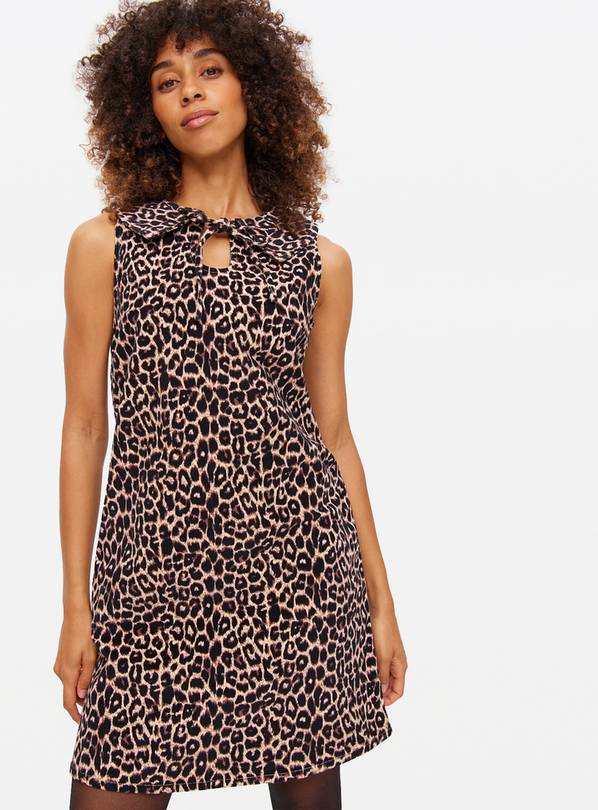 Brown Leopard Print Sleeveless Corduroy Pinafore Dress 12