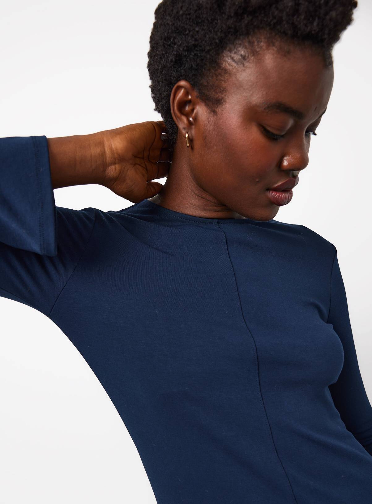 Navy Stitch Detail Long Sleeve Midaxi Dress 10 - Image 2
