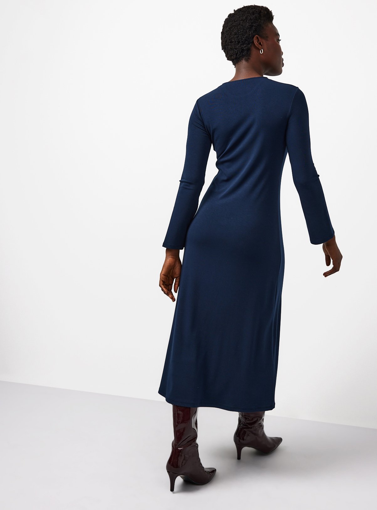 Navy Stitch Detail Long Sleeve Midaxi Dress 10 - Image 4 thumbnail
