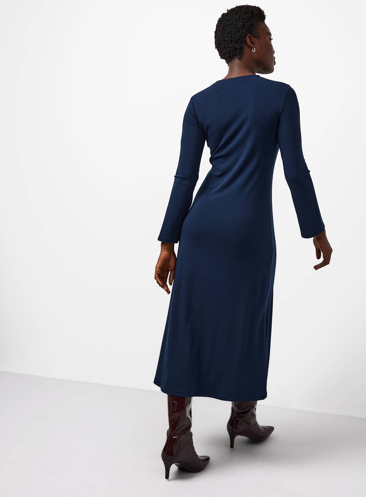 Navy Stitch Detail Long Sleeve Midaxi Dress 10 - Image 4